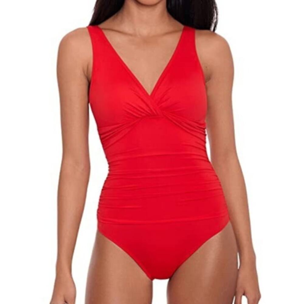 NEW Ralph Lauren Women's 16 Red Twist Over-The-Shoulder 1 Piece Swimsuit